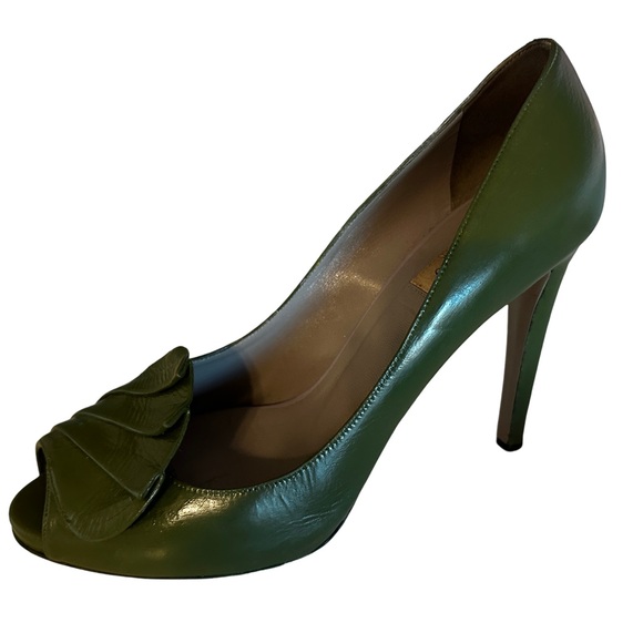 Valentino Garavani Olive Green Peep Toe Heels Shoes